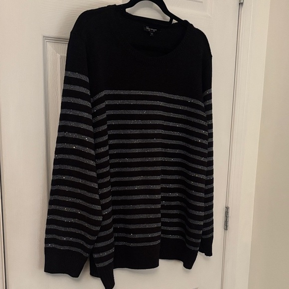 Lily Morgan Black and Gray Striped sequins Women's Sweater size 1X - Picture 7 of 9